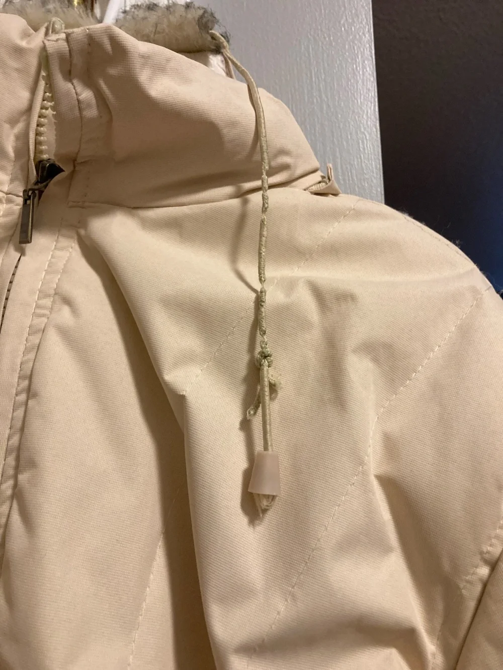 Kids Cream Hooded Puffer Jacket with Faux-Fur Trim